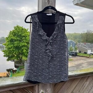 Y2K Polka Dot Tank Top Women's Size XS Black White New York & Company Ruffle